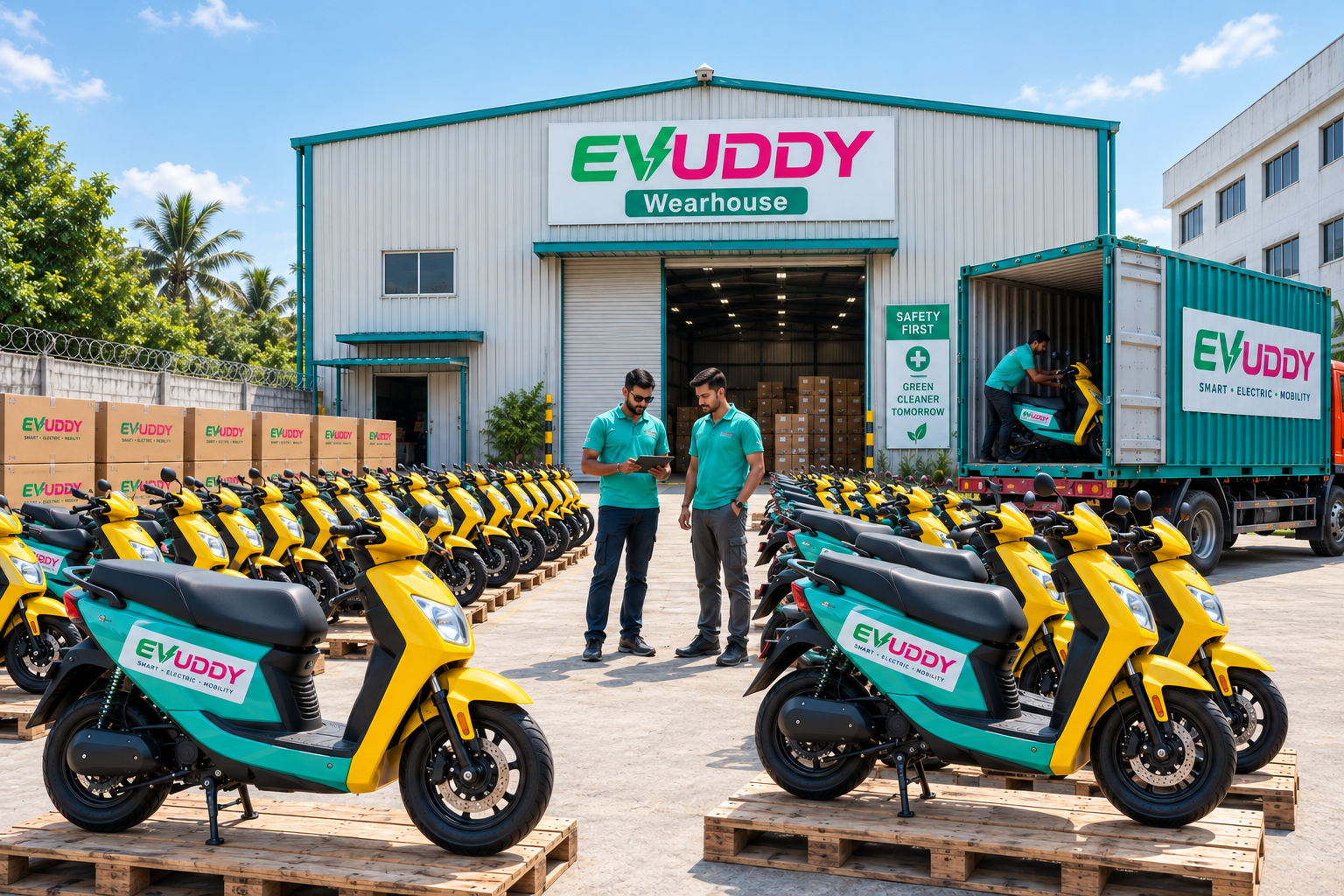 EVUDDY distributor loading bay supplying scooters to dealers