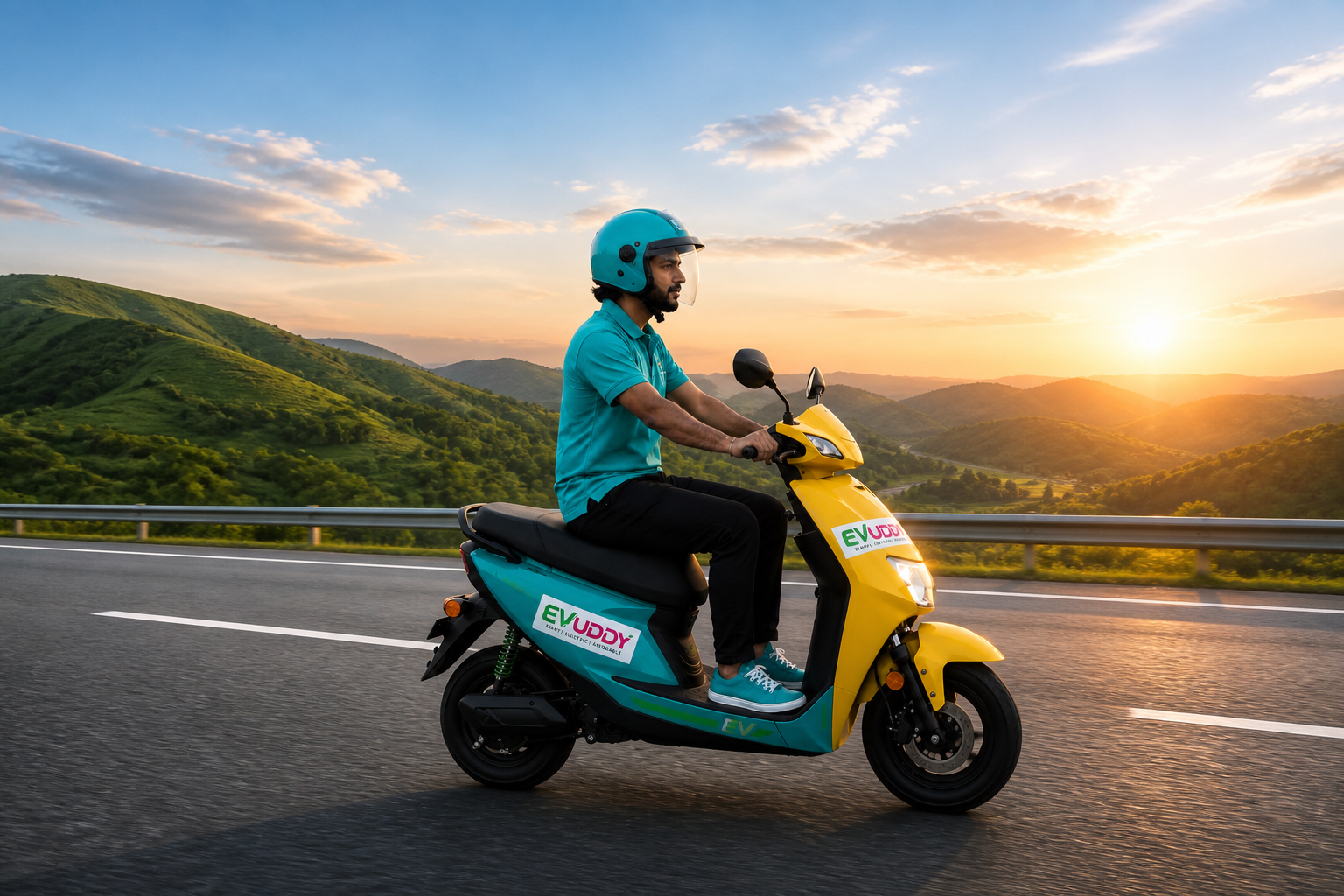 EVUDDY scooter on an open highway with 120 km range